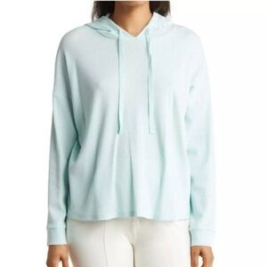Eileen Fisher Woman’s Medium Waffle Knit Soft Blue Hoodie With Pocket